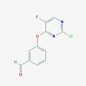 molecular formula C11H6ClFN2O2 B15259701 3-[(2-Chloro-5-fluoropyrimidin-4-yl)oxy]benzaldehyde 