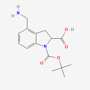 4-(Aminomethyl)-1-[(tert-butoxy)carbonyl]-2,3-dihydro-1H-indole-2-carboxylic acid