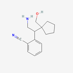 molecular formula C15H20N2O B15260204 2-{2-Amino-1-[1-(hydroxymethyl)cyclopentyl]ethyl}benzonitrile 