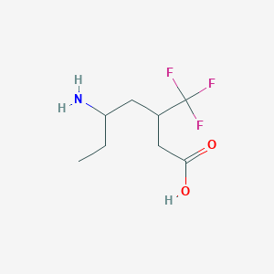 molecular formula C8H14F3NO2 B15260557 5-Amino-3-(trifluoromethyl)heptanoic acid 