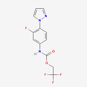 molecular formula C12H9F4N3O2 B1526093 2,2,2-trifluoroethyl N-[3-fluoro-4-(1H-pyrazol-1-yl)phenyl]carbamate CAS No. 1354959-05-9