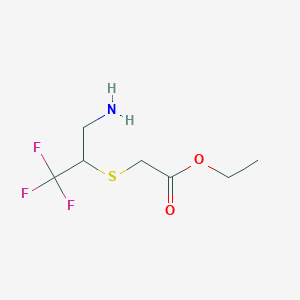 molecular formula C7H12F3NO2S B15261292 Ethyl 2-[(3-amino-1,1,1-trifluoropropan-2-yl)sulfanyl]acetate 