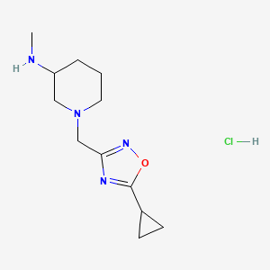 molecular formula C12H21ClN4O B1526131 1-[(5-cyclopropyl-1,2,4-oxadiazol-3-yl)methyl]-N-methylpiperidin-3-amine hydrochloride CAS No. 1354954-33-8