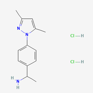 molecular formula C13H19Cl2N3 B1526139 1-[4-(3,5-dimethyl-1H-pyrazol-1-yl)phenyl]ethan-1-amine dihydrochloride CAS No. 1354960-36-3
