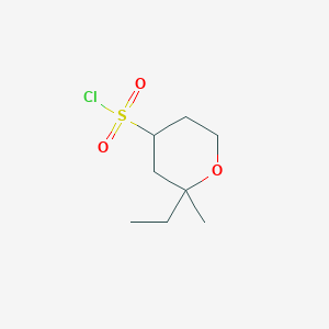 molecular formula C8H15ClO3S B15263385 2-Ethyl-2-methyloxane-4-sulfonyl chloride 