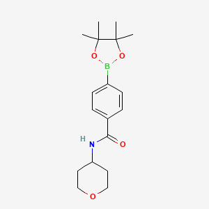 molecular formula C18H26BNO4 B1526361 N-(tetrahydro-2H-pyran-4-yl)-4-(4,4,5,5-tetramethyl-1,3,2-dioxaborolan-2-yl)benzamide CAS No. 656239-37-1