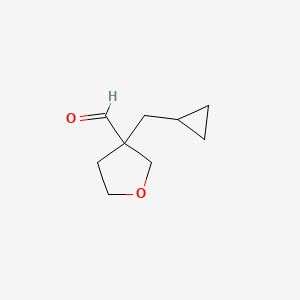 molecular formula C9H14O2 B15263972 3-(Cyclopropylmethyl)oxolane-3-carbaldehyde 