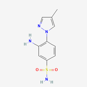 molecular formula C10H12N4O2S B1526420 3-amino-4-(4-methyl-1H-pyrazol-1-yl)benzene-1-sulfonamide CAS No. 1183337-77-0