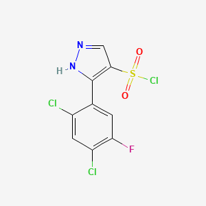 molecular formula C9H4Cl3FN2O2S B1526510 3-(2,4-Dichloro-5-fluorophenyl)-1H-pyrazole-4-sulfonyl chloride CAS No. 1293000-27-7