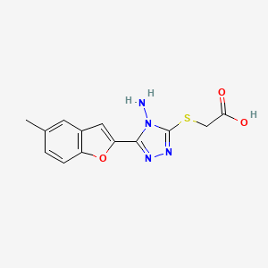 molecular formula C13H12N4O3S B1526819 2-{[4-氨基-5-(5-甲基-1-苯并呋喃-2-基)-4H-1,2,4-三唑-3-基]硫代}乙酸 CAS No. 1304271-30-4