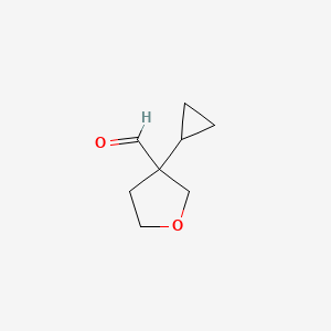 molecular formula C8H12O2 B15272248 3-Cyclopropyloxolane-3-carbaldehyde 