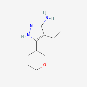 molecular formula C10H17N3O B15273054 4-Ethyl-3-(oxan-3-YL)-1H-pyrazol-5-amine 