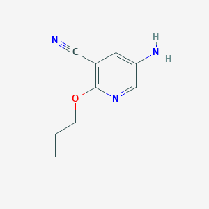 molecular formula C9H11N3O B15273398 5-Amino-2-propoxypyridine-3-carbonitrile 