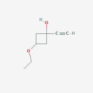 molecular formula C8H12O2 B15274488 3-Ethoxy-1-ethynylcyclobutan-1-ol 