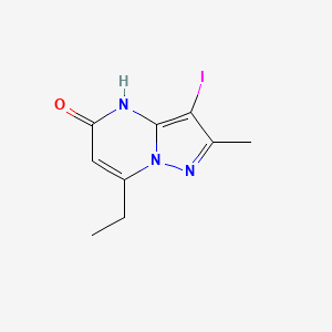 molecular formula C9H10IN3O B15274989 7-Ethyl-3-iodo-2-methyl-4H,5H-pyrazolo[1,5-a]pyrimidin-5-one 