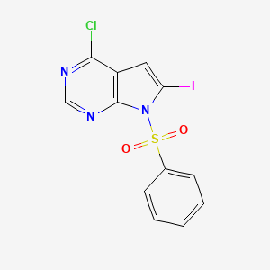 molecular formula C12H7ClIN3O2S B1527631 4-Chloro-6-iodo-7-phenylsulfonyl-7H-pyrrolo[2,3-D]pyrimidine CAS No. 876343-09-8