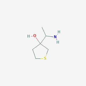 molecular formula C6H13NOS B15276338 3-(1-Aminoethyl)thiolan-3-ol 