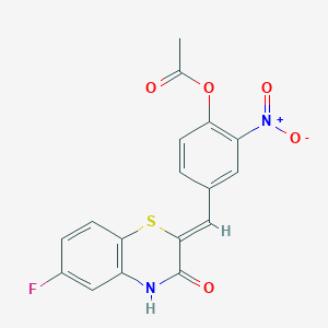 molecular formula C17H11FN2O5S B15276964 (Z)-4-((6-Fluoro-3-oxo-3,4-dihydro-2H-benzo[b][1,4]thiazin-2-ylidene)methyl)-2-nitrophenyl acetate 