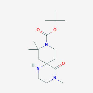 molecular formula C16H29N3O3 B15277643 tert-Butyl 4,8,8-trimethyl-5-oxo-1,4,9-triazaspiro[5.5]undecane-9-carboxylate 