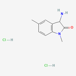 molecular formula C10H14Cl2N2O B1527869 3-氨基-1,5-二甲基-2,3-二氢-1H-吲哚-2-酮二盐酸盐 CAS No. 1311313-86-6