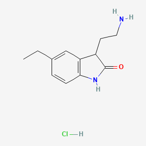molecular formula C12H17ClN2O B1527894 3-(2-aminoethyl)-5-ethyl-2,3-dihydro-1H-indol-2-one hydrochloride CAS No. 1311315-82-8