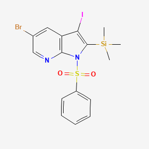 molecular formula C16H16BrIN2O2SSi B1527952 5-Bromo-3-iodo-1-(phenylsulfonyl)-2-(trimethylsilyl)-1H-pyrrolo[2,3-B]pyridine CAS No. 1305325-04-5