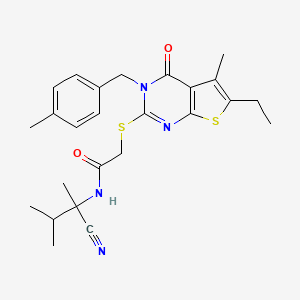 N-(1-cyano-1,2-dimethylpropyl)-2-({6-ethyl-5-methyl-3-[(4-methylphenyl)methyl]-4-oxo-3H,4H-thieno[2,3-d]pyrimidin-2-yl}sulfanyl)acetamide