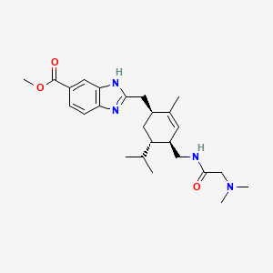 molecular formula C25H36N4O3 B15280104 Methyl 2-(((1S,4S,5S)-4-((2-(dimethylamino)acetamido)methyl)-5-isopropyl-2-methylcyclohex-2-en-1-yl)methyl)-1H-benzo[d]imidazole-6-carboxylate 