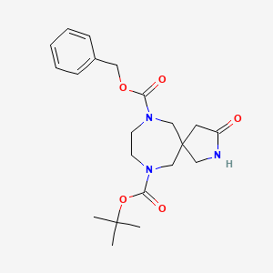 molecular formula C21H29N3O5 B1528019 7-苄基 10-叔丁基 3-氧代-2,7,10-三氮杂螺[4.6]十一烷-7,10-二羧酸酯 CAS No. 1250999-19-9