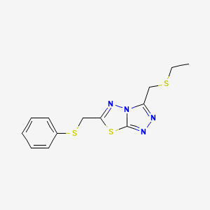 molecular formula C13H14N4S3 B15282727 3-[(Ethylsulfanyl)methyl]-6-[(phenylsulfanyl)methyl][1,2,4]triazolo[3,4-b][1,3,4]thiadiazole 