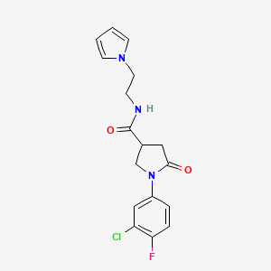 1-(3-chloro-4-fluorophenyl)-5-oxo-N-[2-(1H-pyrrol-1-yl)ethyl]-3-pyrrolidinecarboxamide