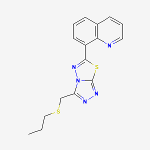 molecular formula C16H15N5S2 B15282898 8-{3-[(Propylsulfanyl)methyl][1,2,4]triazolo[3,4-b][1,3,4]thiadiazol-6-yl}quinoline 