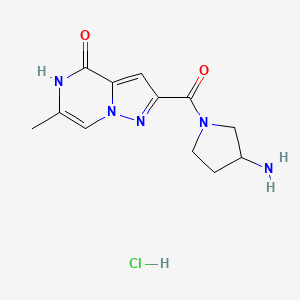 molecular formula C12H16ClN5O2 B1528290 2-[(3-aminopyrrolidin-1-yl)carbonyl]-6-methylpyrazolo[1,5-a]pyrazin-4(5H)-one hydrochloride CAS No. 1638612-67-5