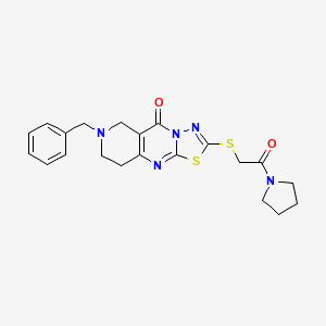 molecular formula C21H23N5O2S2 B15283307 7-benzyl-2-{[2-oxo-2-(1-pyrrolidinyl)ethyl]sulfanyl}-6,7,8,9-tetrahydro-5H-pyrido[4,3-d][1,3,4]thiadiazolo[3,2-a]pyrimidin-5-one 