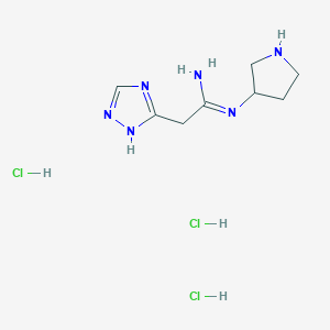 molecular formula C8H17Cl3N6 B1528337 N'-(pyrrolidin-3-yl)-2-(4H-1,2,4-triazol-3-yl)ethanimidamide trihydrochloride CAS No. 1807938-75-5