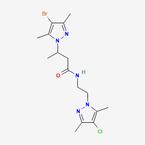 molecular formula C16H23BrClN5O B15283514 3-(4-bromo-3,5-dimethyl-1H-pyrazol-1-yl)-N-[2-(4-chloro-3,5-dimethyl-1H-pyrazol-1-yl)ethyl]butanamide 