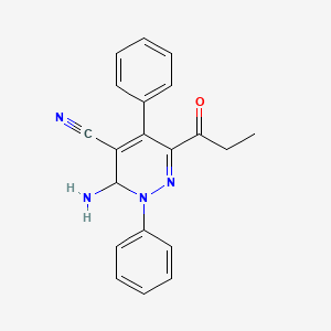 molecular formula C20H18N4O B15283573 3-Amino-2,5-diphenyl-6-propionyl-2,3-dihydro-4-pyridazinecarbonitrile 