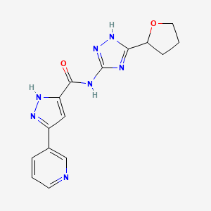 molecular formula C15H15N7O2 B15283627 5-(pyridin-3-yl)-N-[5-(tetrahydrofuran-2-yl)-1H-1,2,4-triazol-3-yl]-1H-pyrazole-3-carboxamide 