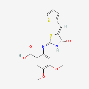 4,5-Dimethoxy-2-{[4-oxo-5-(2-thienylmethylene)-1,3-thiazolidin-2-ylidene]amino}benzoic acid