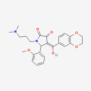 molecular formula C25H28N2O6 B15283726 4-(2,3-dihydro-1,4-benzodioxin-6-ylcarbonyl)-1-[3-(dimethylamino)propyl]-3-hydroxy-5-(2-methoxyphenyl)-1,5-dihydro-2H-pyrrol-2-one 