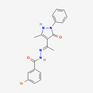 3-bromo-N'-[(1Z)-1-(3-methyl-5-oxo-1-phenylpyrazol-4-ylidene)ethyl]benzohydrazide