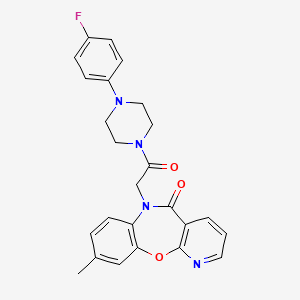 molecular formula C25H23FN4O3 B15283935 6-{2-[4-(4-fluorophenyl)-1-piperazinyl]-2-oxoethyl}-9-methylpyrido[2,3-b][1,5]benzoxazepin-5(6H)-one 