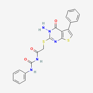 molecular formula C21H17N5O3S2 B15284153 N-{[(3-amino-4-oxo-5-phenyl-3,4-dihydrothieno[2,3-d]pyrimidin-2-yl)sulfanyl]acetyl}-N'-phenylurea 