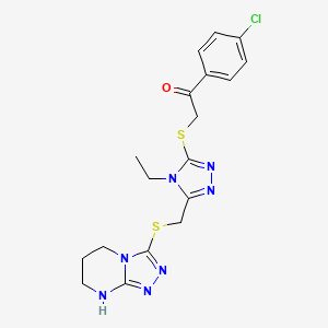 1-(4-chlorophenyl)-2-({4-ethyl-5-[(5,6,7,8-tetrahydro[1,2,4]triazolo[4,3-a]pyrimidin-3-ylsulfanyl)methyl]-4H-1,2,4-triazol-3-yl}sulfanyl)ethanone