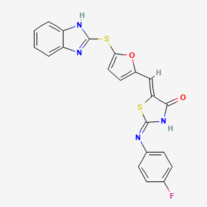 (5Z)-5-[[5-(1H-benzimidazol-2-ylsulfanyl)furan-2-yl]methylidene]-2-(4-fluoroanilino)-1,3-thiazol-4-one