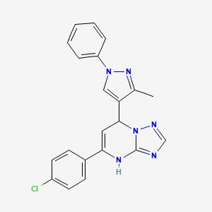 molecular formula C21H17ClN6 B15284308 5-(4-chlorophenyl)-7-(3-methyl-1-phenyl-1H-pyrazol-4-yl)-4,7-dihydro[1,2,4]triazolo[1,5-a]pyrimidine 