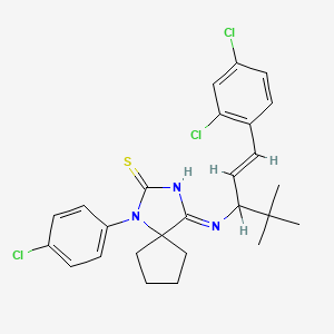 molecular formula C26H28Cl3N3S B15284383 4-{[1-Tert-butyl-3-(2,4-dichlorophenyl)-2-propenyl]imino}-1-(4-chlorophenyl)-1,3-diazaspiro[4.4]nonane-2-thione 