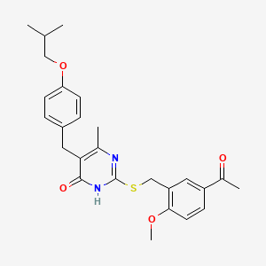 molecular formula C26H30N2O4S B15284399 2-[(5-acetyl-2-methoxyphenyl)methylsulfanyl]-6-methyl-5-[[4-(2-methylpropoxy)phenyl]methyl]-1H-pyrimidin-4-one 