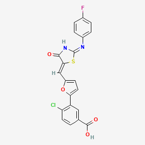 molecular formula C21H12ClFN2O4S B15284426 4-chloro-3-[5-[(Z)-[2-(4-fluoroanilino)-4-oxo-1,3-thiazol-5-ylidene]methyl]furan-2-yl]benzoic acid 