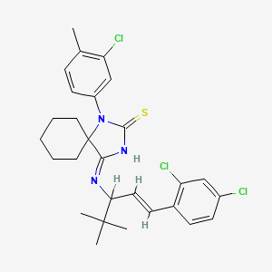 molecular formula C28H32Cl3N3S B15284605 4-{[1-Tert-butyl-3-(2,4-dichlorophenyl)-2-propenyl]imino}-1-(3-chloro-4-methylphenyl)-1,3-diazaspiro[4.5]decane-2-thione 